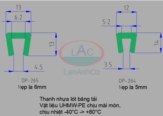 Thanh nhựa lót băng tải DP265